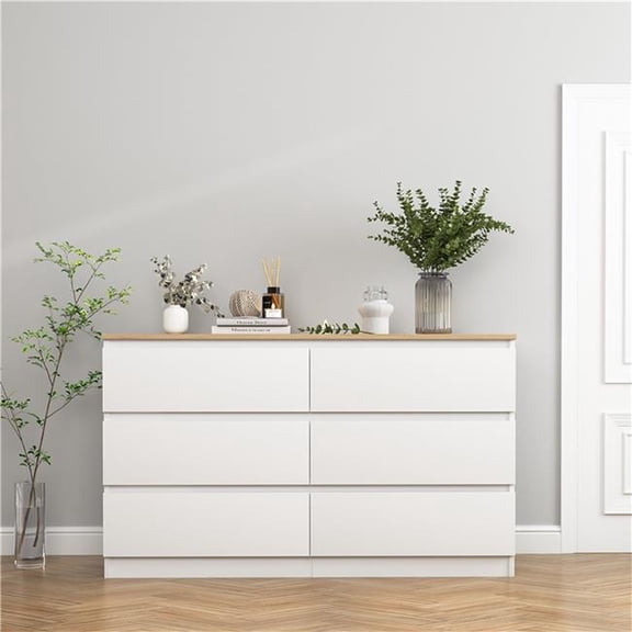 Liveditor QWE-WBWB11107 Elegant 6-Drawer Dresser for Ample Storage, Perfect for Bedroom or Living Room in Matte White