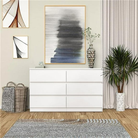 Liveditor QWE-WBWB11109 Elegant 6-Drawer Dresser for Ample Storage, Perfect for Bedroom or Living Room in White