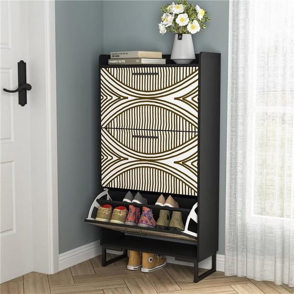 Liveditor QWE-WBWB20002 Hand-Painted Shoe Cabinet 3-Drawer in Black, Entryway Organizer with Smooth Glide, Home Decor Storage