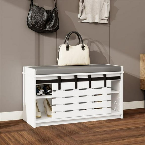 Liveditor TD-WBWB04110 Modern 2-Tier Shoe Cabinet Bench with Padded Seat Cushion