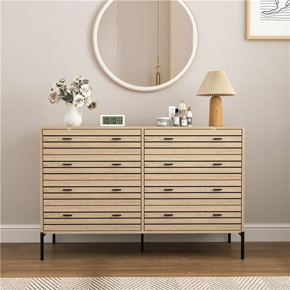 Liveditor QWE-WBWB10607 Modern 8 Drawer Dresser with Black Lines, Dresser Storage Chest of Drawers for Living Room Hallway Entryway, Brown
