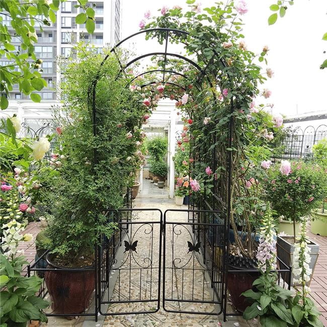 Liveditor QWE-LGWQ00433 Black Metal Garden Arch with Gate - Rose ...
