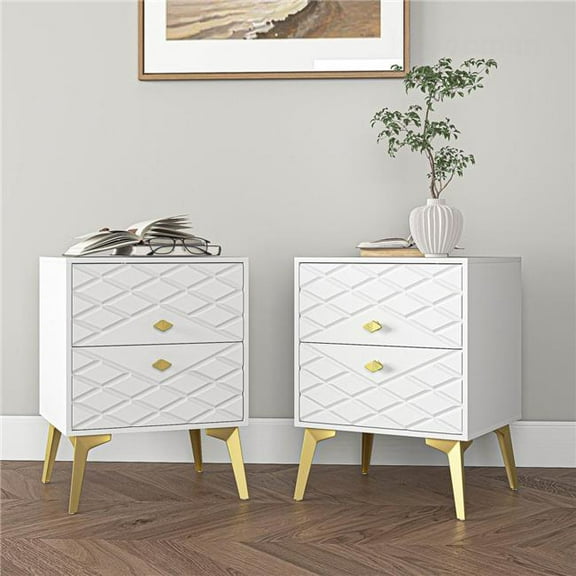 Liveditor QWE-WBWB10431-2PCS Set of 2 Nightstand, End Table Side Cabinet Table with Drawers, Nightstand Side Table for Bedroom, White