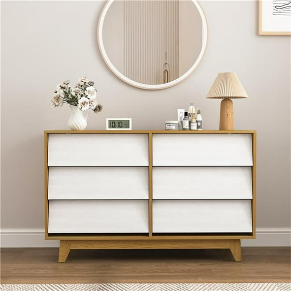 Liveditor QWE-WBWB10637 Wooden 6 Drawer Dresser in White, Large Modern Chest of Drawer Dresser Cabinet, TV Stand for Indoor as Home, Bedroom, Dining Room, Living Room, Hallway