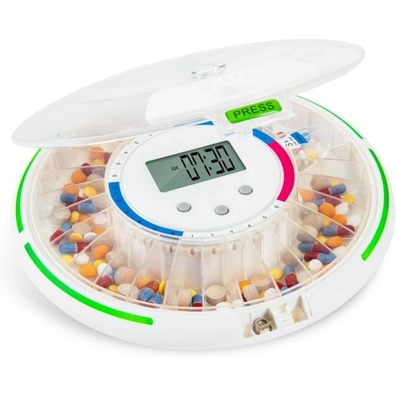 Live Fine Automatic Pill Dispenser for Medication Alerts and Dosage, 28-Day Organizer for Seniors