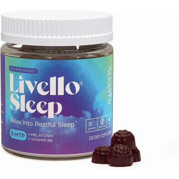Livello Sleep Wild Berry Gummies - 30 Servings Natural Sleep Support with 5-HTP, Melatonin, and Vitamin B6 for Peaceful Night, Vegan & Gluten-Free