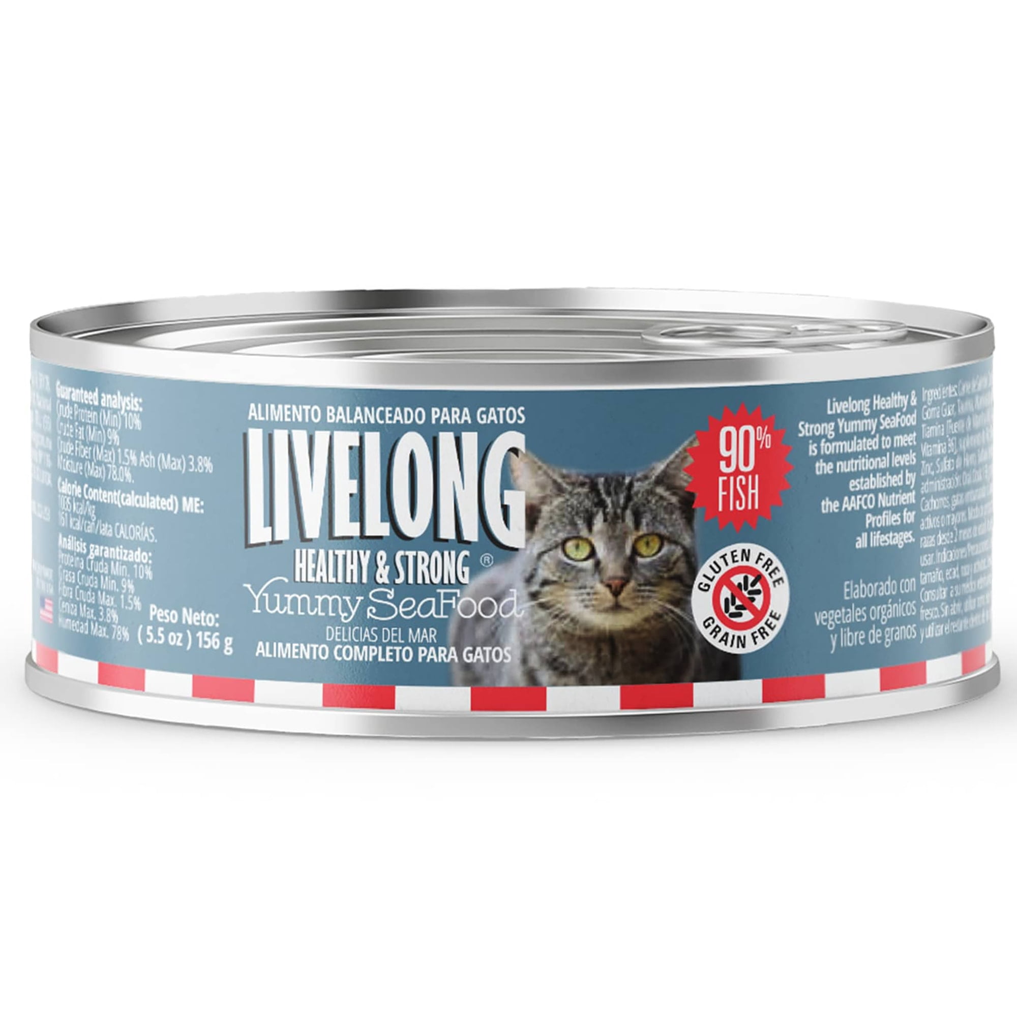 Livelong Healthy & Strong: 24 Pack: Yummy Seafood - 5.5oz Cans, Wet Cat Food, High-Quality Meat, High Protein, All Natural, No Preservatives,