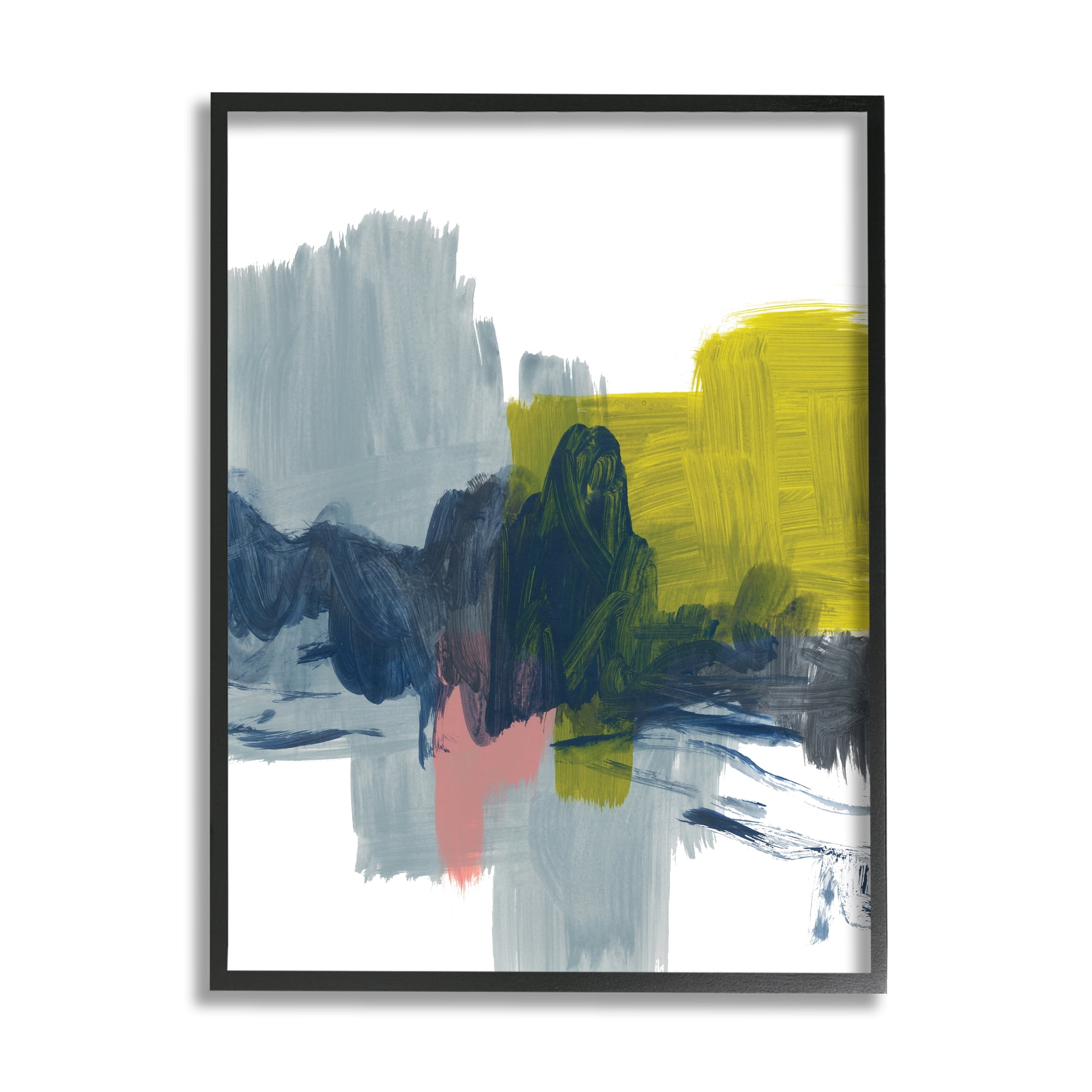 Stupell Industries Lively Abstract Brush Strokes Blue Grey Yellow,11 x 14,Designed by Bronwyn Baker