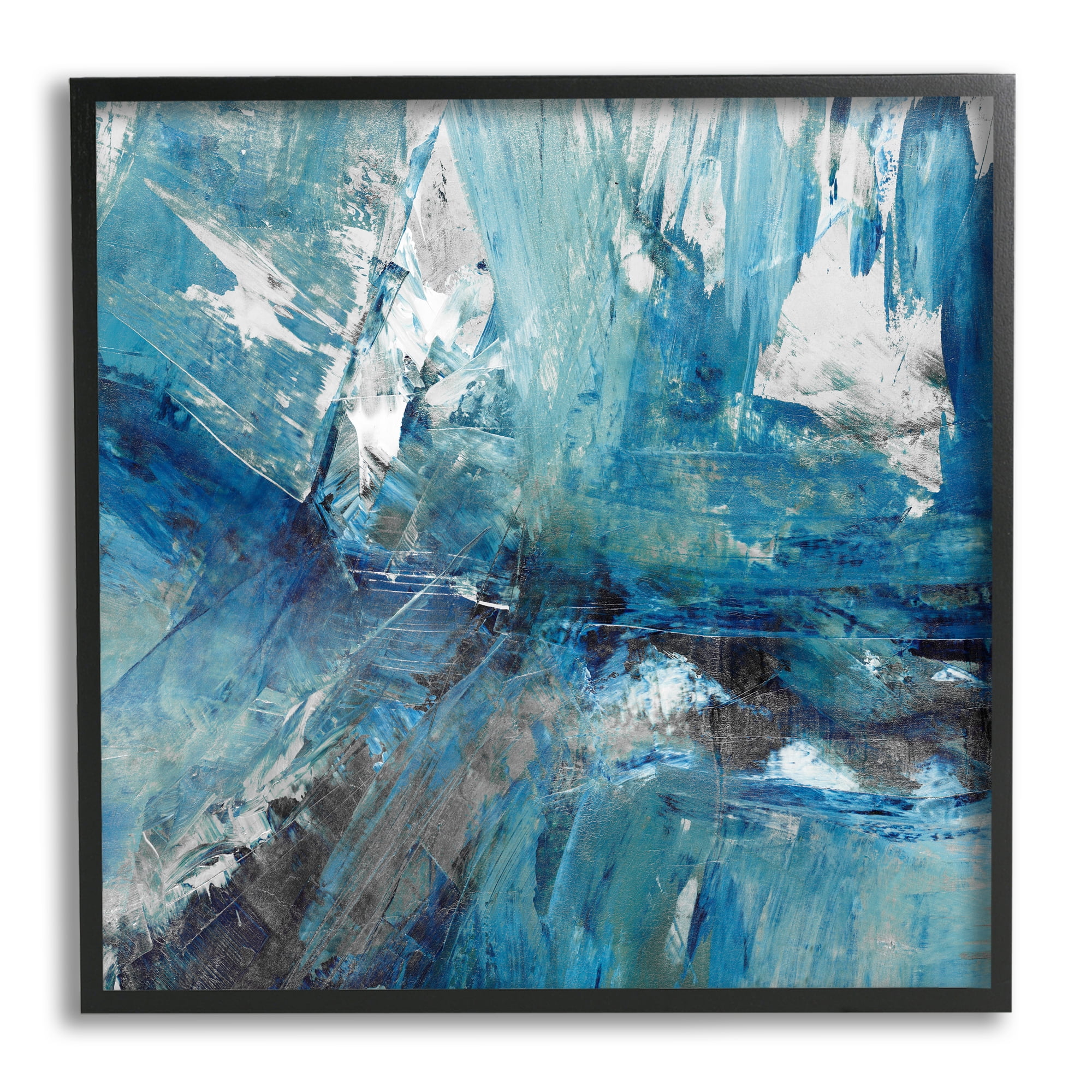 Lively Blue Paint Movement Abstract Bold Composition Abstract Framed Art Print Wall Art, 17x17