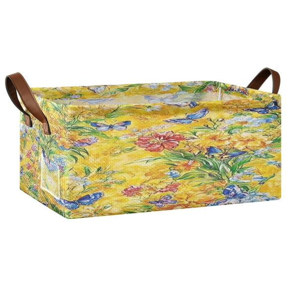 Lively Butterfly Garden Open Home Storage Bins Foldable Metal Frame Shelf Baskets 16.9x11.4x7.7in Water-Resistant