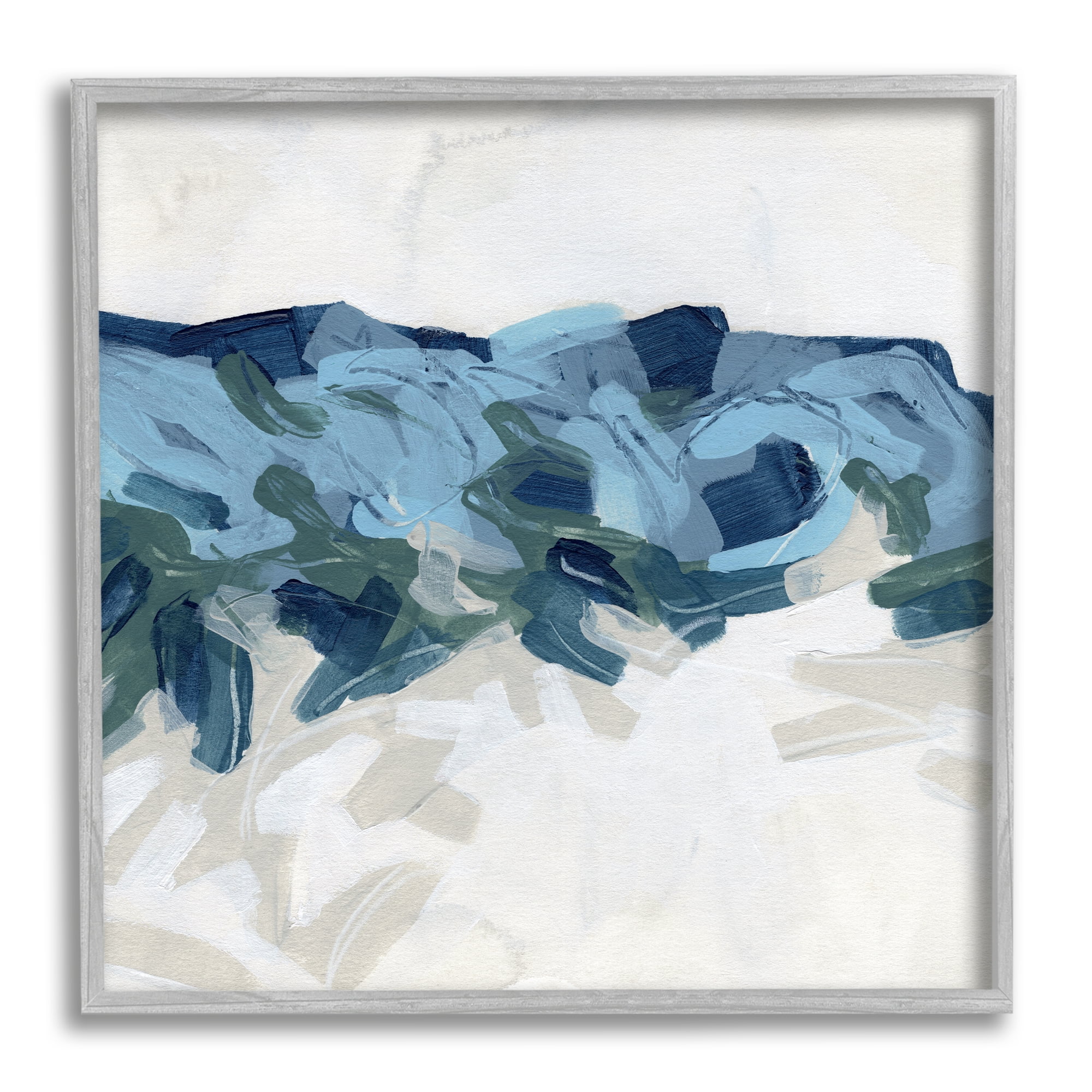Lively Coastal Tide Abstraction Chaotic Wave Shapes Abstract Framed Art Print Wall Art, 17x17