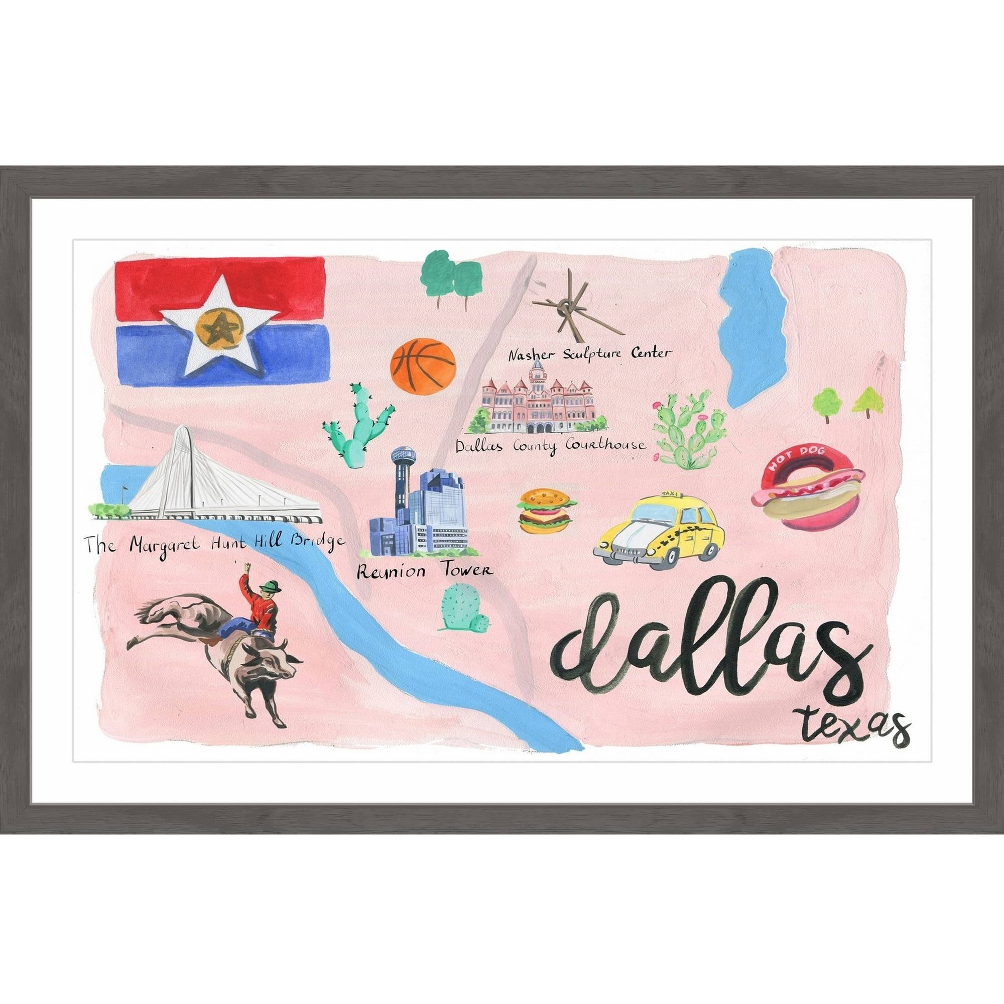 Lively Dallas Pink and Gray Framed Canvas Print