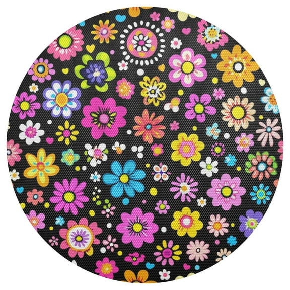 Lively Flower Field 15.4in Diameter PVC Plate Mat, Heat-Resistant and Cuttable, Kitchen Decor