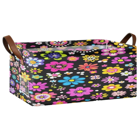 Lively Flower Field Open Home Storage Bins Foldable Metal Frame Shelf Baskets 16.9x11.4x7.7in Water-Resistant