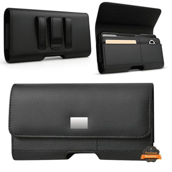 For Lively JitterBug Smart 4 Magnetic Leather Pouch with Belt Clip, Secure Magnetic Closure, Soft Lining, Card Holder Slot, Fits 6.5"- 7.0" Phones Cover [Black]