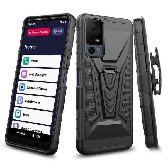 For Lively Jitterbug Smart4 / TCL 40 XL / TCL 40 T Case with Kickstand Belt Clip Holster Case w/Tempered Glass Screen Protector Phone Case Cover for Jitterbug Smart 4 - Black