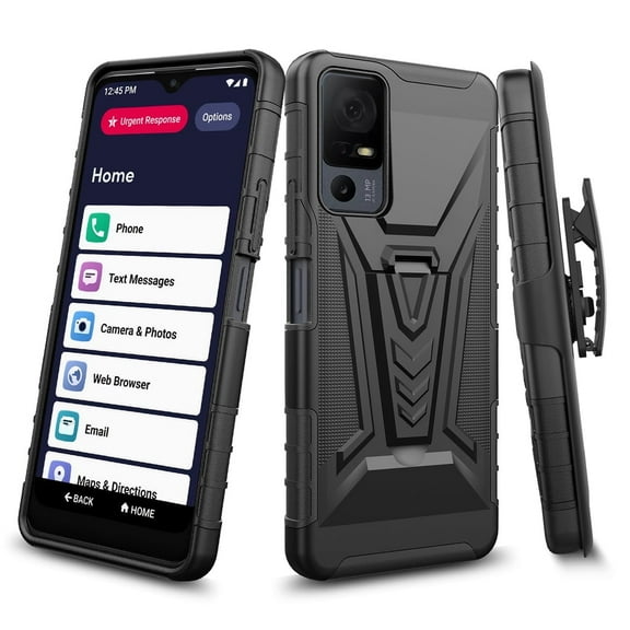 For Lively Jitterbug Smart4 / TCL 40 XL / TCL 40 T Case with Kickstand Belt Clip Holster Case w/Tempered Glass Screen Protector Phone Case Cover for Jitterbug Smart 4 - Black