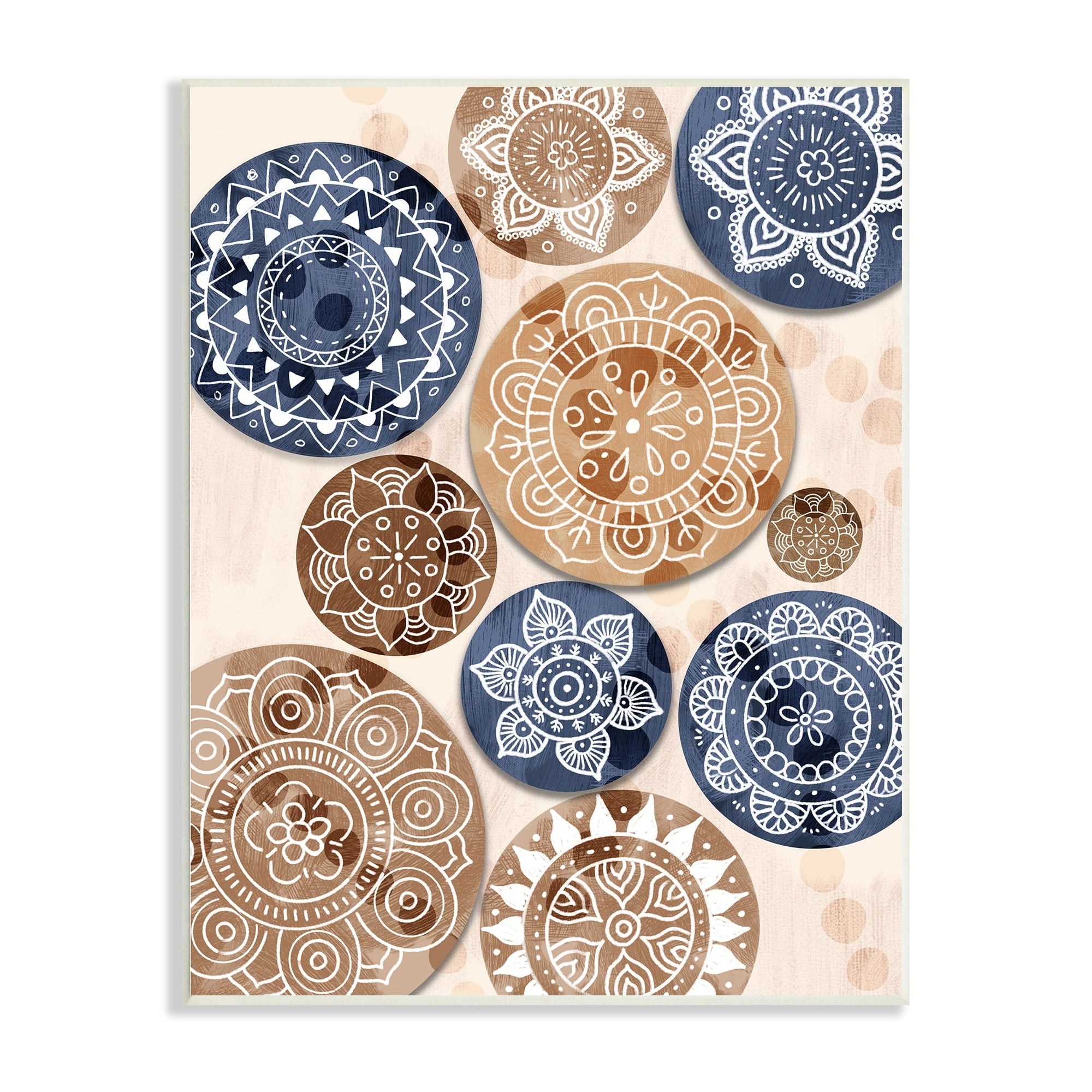 Lively Mandala Paisley Shapes Pattern Blue Brown Abstract Graphic Art Unframed Art Print Wall Art