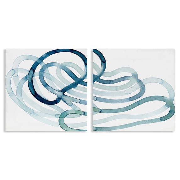 Lively Organic Abstract Line with Blue Ombre Abstract Gallery-Wrapped Canvas Print Wall Art, Set of 2, 17x17