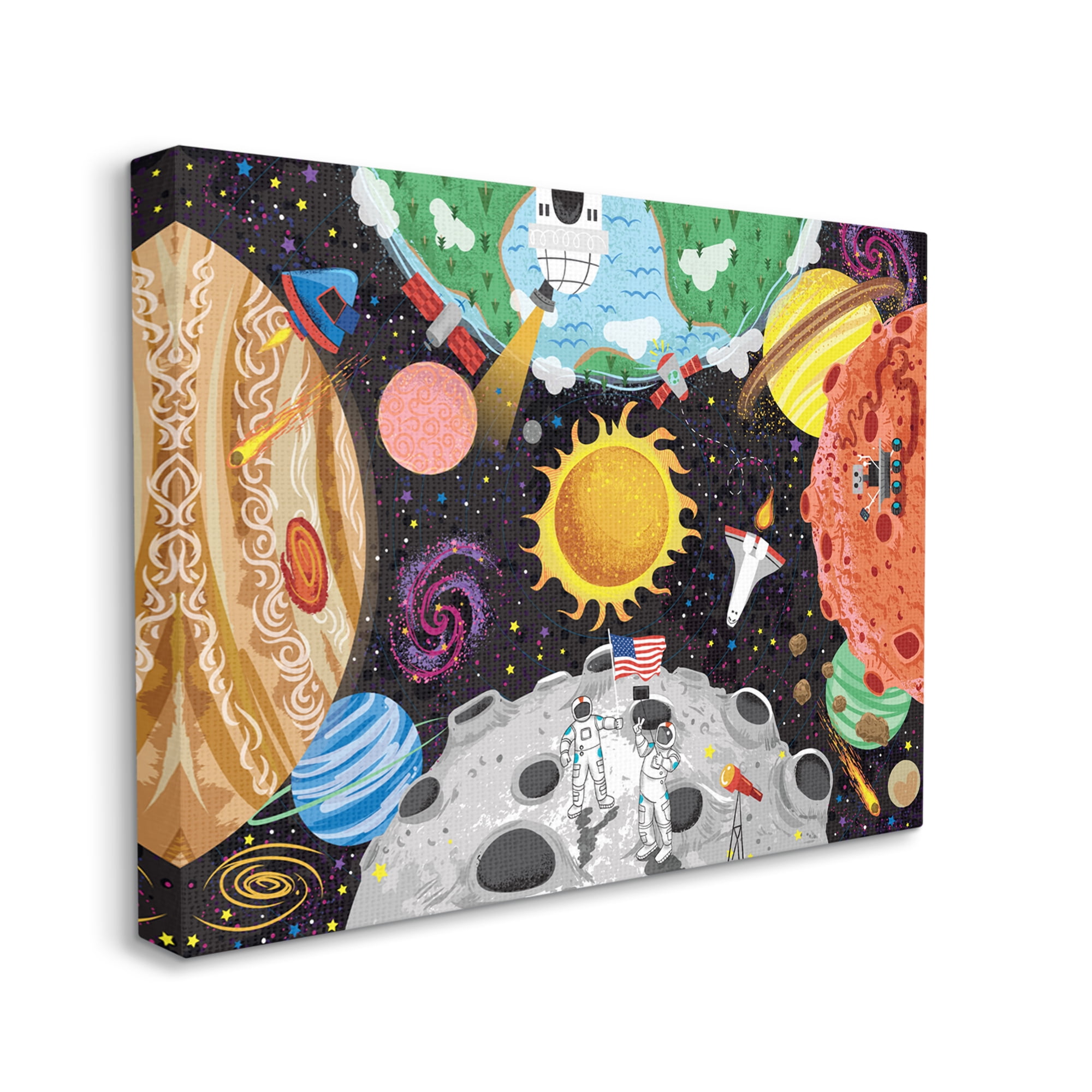 Stupell Industries Lively Outer Space Planets Astronauts on Moon,36 x 48,Designed by Arrolynn Weiderhold