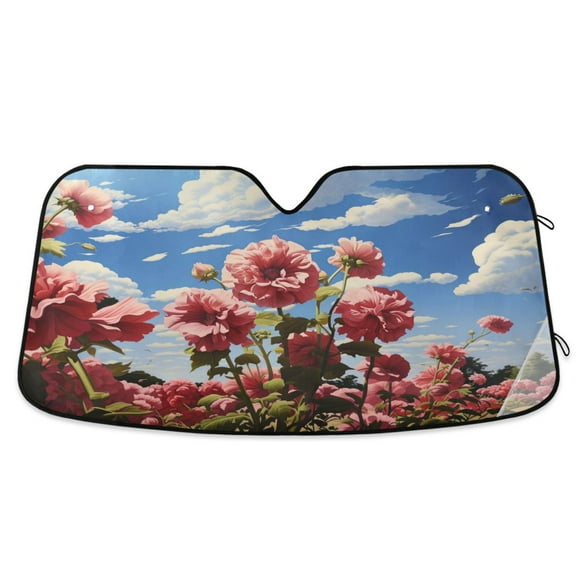 Lively Pink Flower Car Windshield Sun Shade Foldable Car Front Window Visor Heat and UV Protection 53x23.5