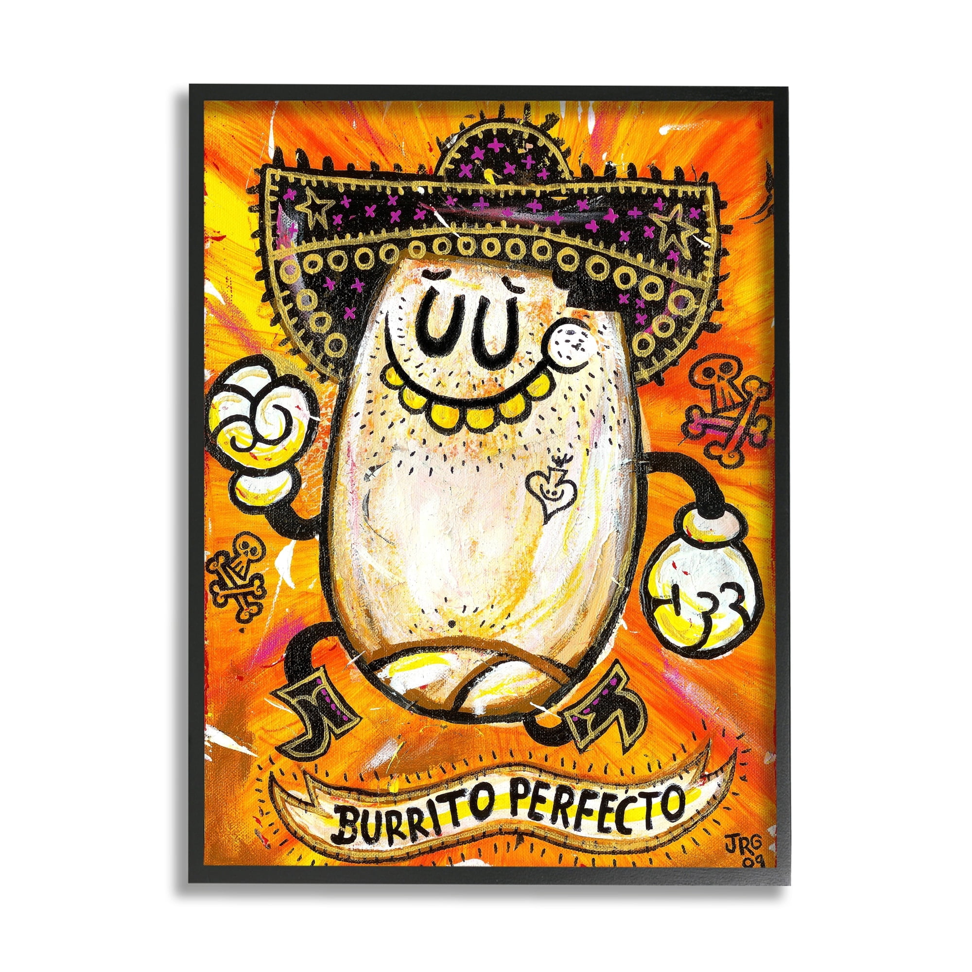 Lively Pop Style Burrito Contemporary Sombrero Hat Food & Beverage Graphic Art Framed Art Print Wall Art