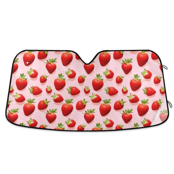 Lively Strawberries Car Windshield Sun Shade Foldable Car Front Window Visor Heat and UV Protection 53x23.5