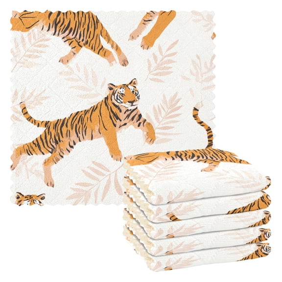 Lively Tiger Kitchen Cloth Dish Towels for Drying Washing Absorbent Dish Rags Reusable soft kitchen dishcloth set 6 Pack