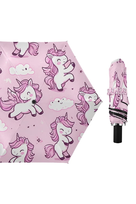 Lively Unicorn and Cloud Compact Sun Umbrella Windproof Travel Umbrellas for Rain Strong Portable UV Protection