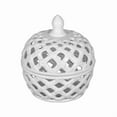 thumbnail image 1 of LivelyAant 9.5" White Ceramic Lidded Jar – Stylish Lattice Design for Storage & Decor – Perfect for Kitchen, Bathroom, or Living Room, 1 of 10