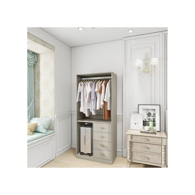 LivelyLodge Wooden Closet Organizer StandAlone System with Hanging Rod