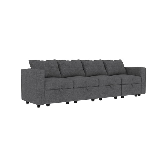 Livelylodge Modular 4-Seat Sofa with Wooden Frame and Pull-Out Bed, Convertible Sectional Sofa for Living Room, Available in Black, White, and Gray 109" L x 30.5" W x 34" H