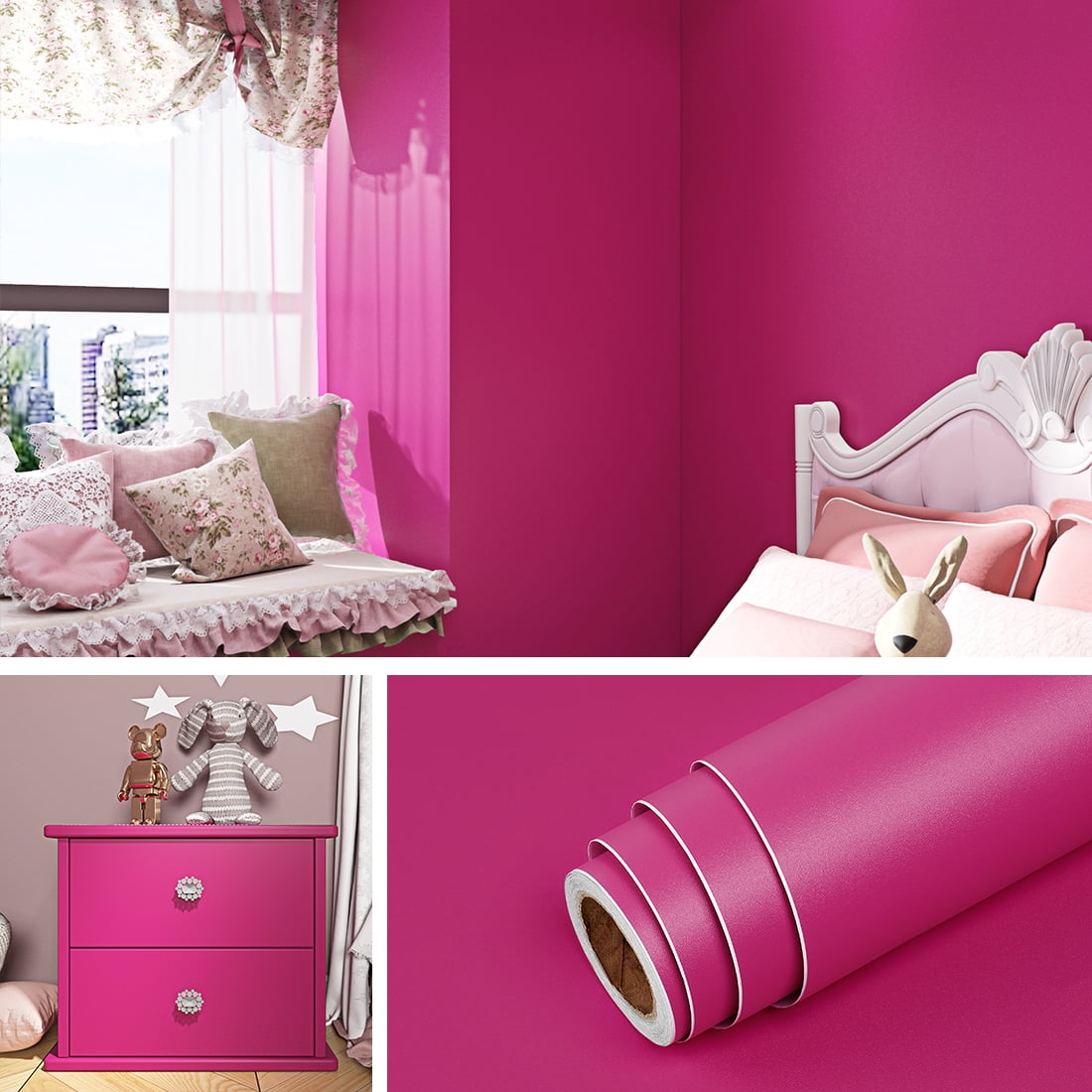 Livelynine Hot Pink Wallpaper Peel and Stick Dark Pink Contact Paper