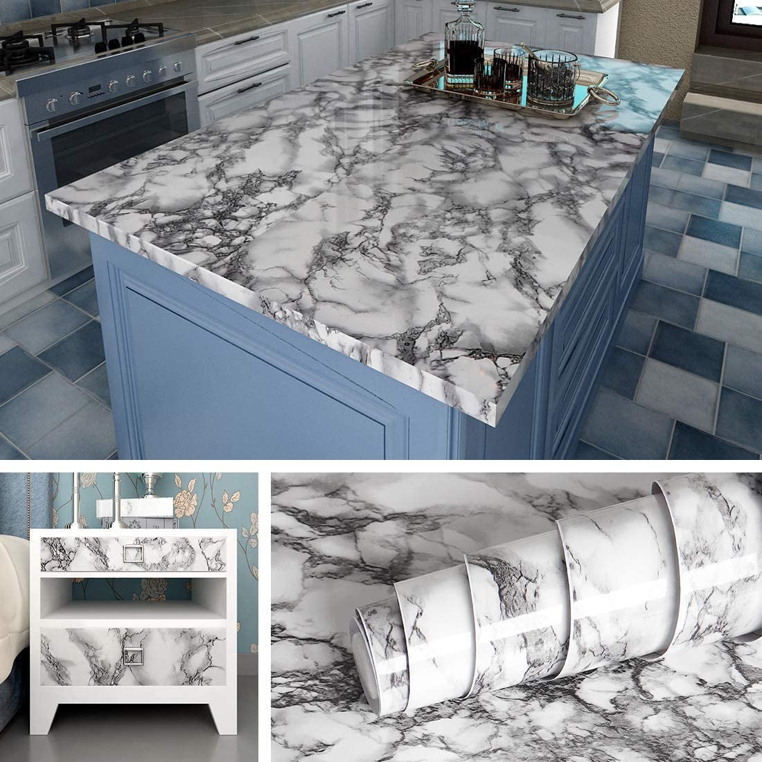 Grey Marble Self-Adhesive Vinyl Countertop Wallpaper Roll