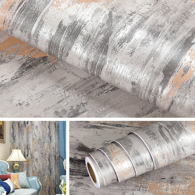 Livelynine Metallic Concrete Wallpaper Peel and Stick for Bedroom Vinyl