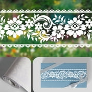 Livelynine Transparent Flower Wallpaper Border Stick and Peel Window Floral Wallpaper Borders for Bedrooms Bathrooms Lace Wall Decals for Kitchen Laundry Window Decals Mirror Frame Border 4in x32.8 ft