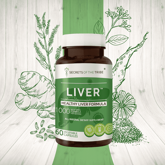 Secrets of the Tribe Liver  Capsules Dietary Supplement, Natural Herb Blend, Made from Milk Thistle, Chicory, Turmeric, Yellow Dock, Boldo, Oregon Grape 60 Count