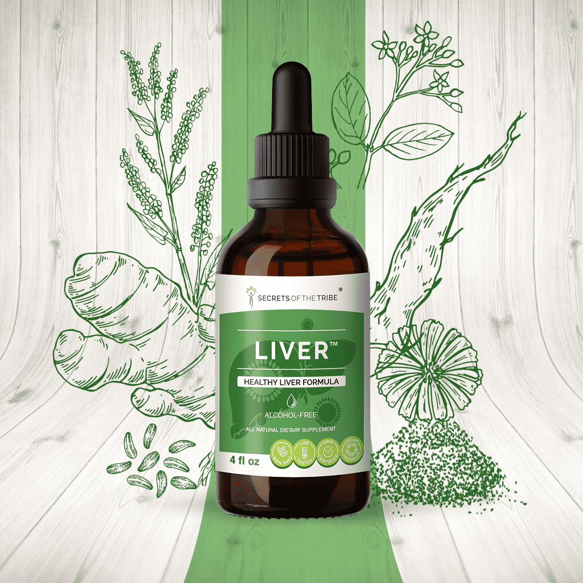 Secrets Of The Tribe Liver  Blend Tincture Dietary Supplement, Natural Extract, Made from Milk Thistle, Chicory, Turmeric, Yellow Dock, Boldo, Oregon Grape 4 oz