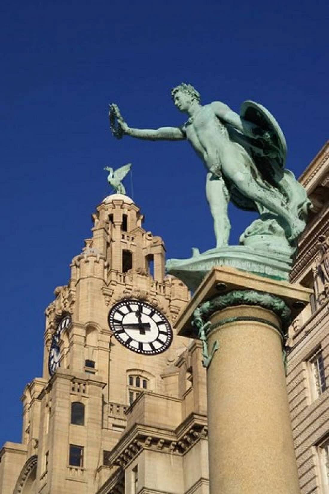 Liver Building and Statue Liverpool Merseyside England Canvas Art - Paul Thompson DanitaDelimont (23 x 35)