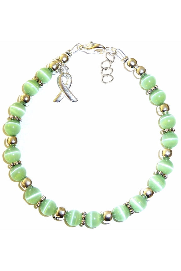 Liver Cancer - Lymphoma - Transplant Awareness Bracelet by Hidden Hollow Beads - 7 3/4 in. - Fits Most Adults - Lobster Clasp (Mint)
