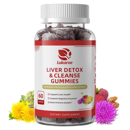 LUKAREE Milk Thistle Liver Detox & Cleanse Gummies, Support Liver Health & Immune System, Raspberry Flavor, Vegan, 60 Count