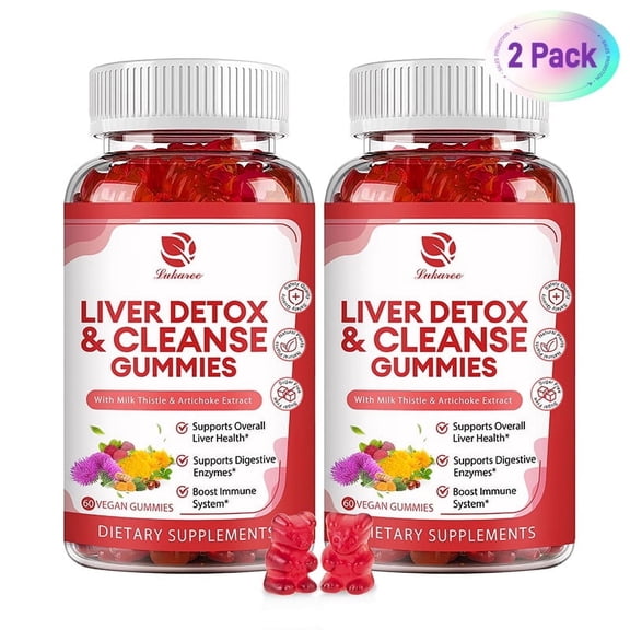 Liver Detox Cleanse & Repair Gummies - 24 Potent Herb w/ 1000mg Milk Thistle Silymarin, Dandelion, Artichoke Extract & Elderberry - No Sugar, Raspberry Flavor -120 Count