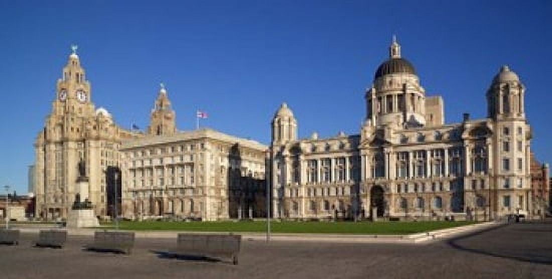 Liver Cunard and Port of Liverpool Buildings Liverpool Merseyside England Canvas Art - Paul Thompson DanitaDelimont (40 x 20)