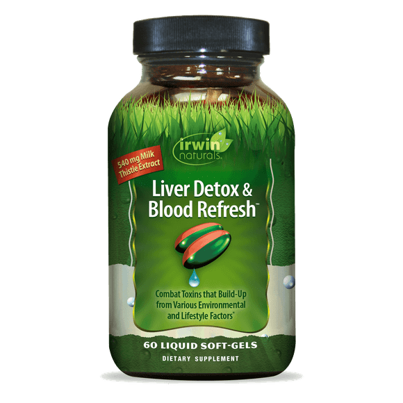 Irwin Naturals Liver Detox & Blood Refresh Powerful Herbal Whole-Body Cleanse & Detox with 540mg Milk Thistle, Dandelion, Echinacea, Turmeric & More - Antioxidant Support - 60 Liquid Softgels