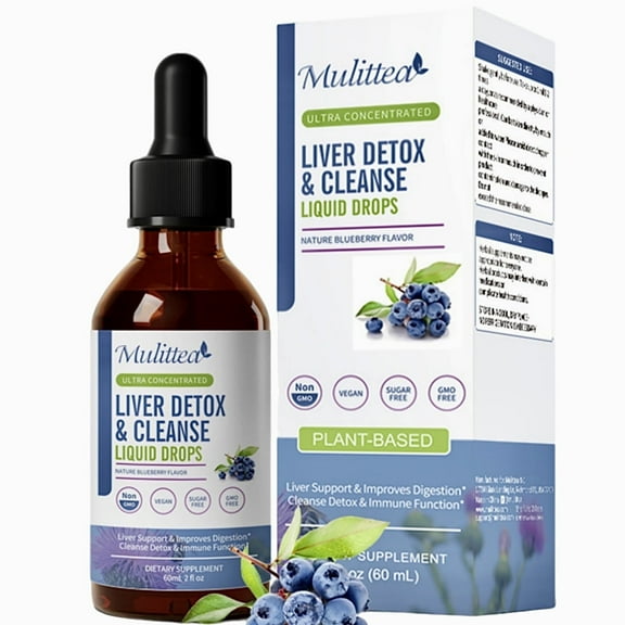 Liver Detox & Cleanse Liquid Drops, Liver Supplement w/ 1000mg Milk Thistle, Artichoke & Dandelion for Liver Detox & Support- 16 Essential Vitamins & Herbs - 2 Fl Oz Blueberry Flavor