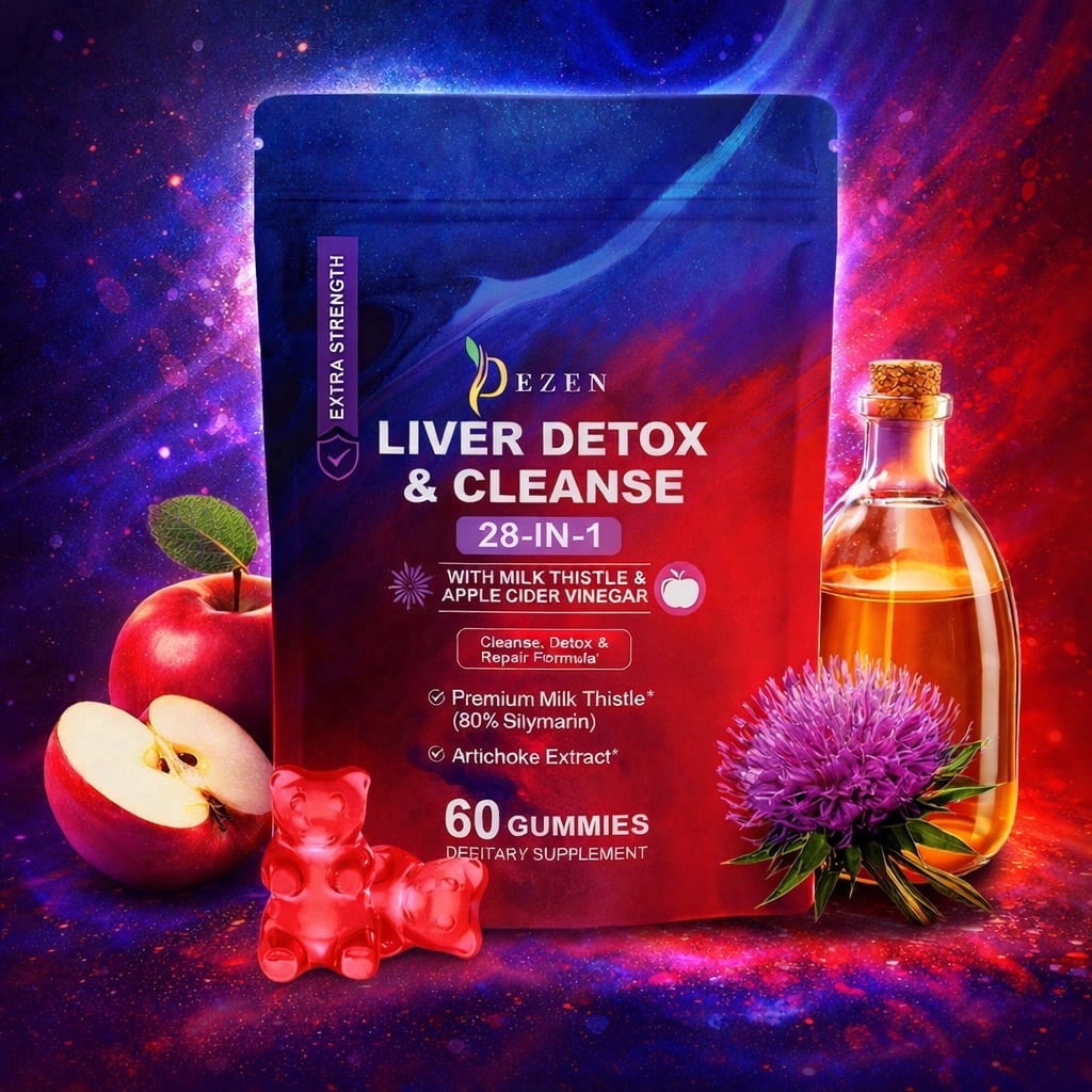 Liver Detox Gummies – Milk Thistle 80% Silymarin & Apple Cider Vinegar – Herbal Liver Cleanse, Digestive & Metabolism Support, Pack 1