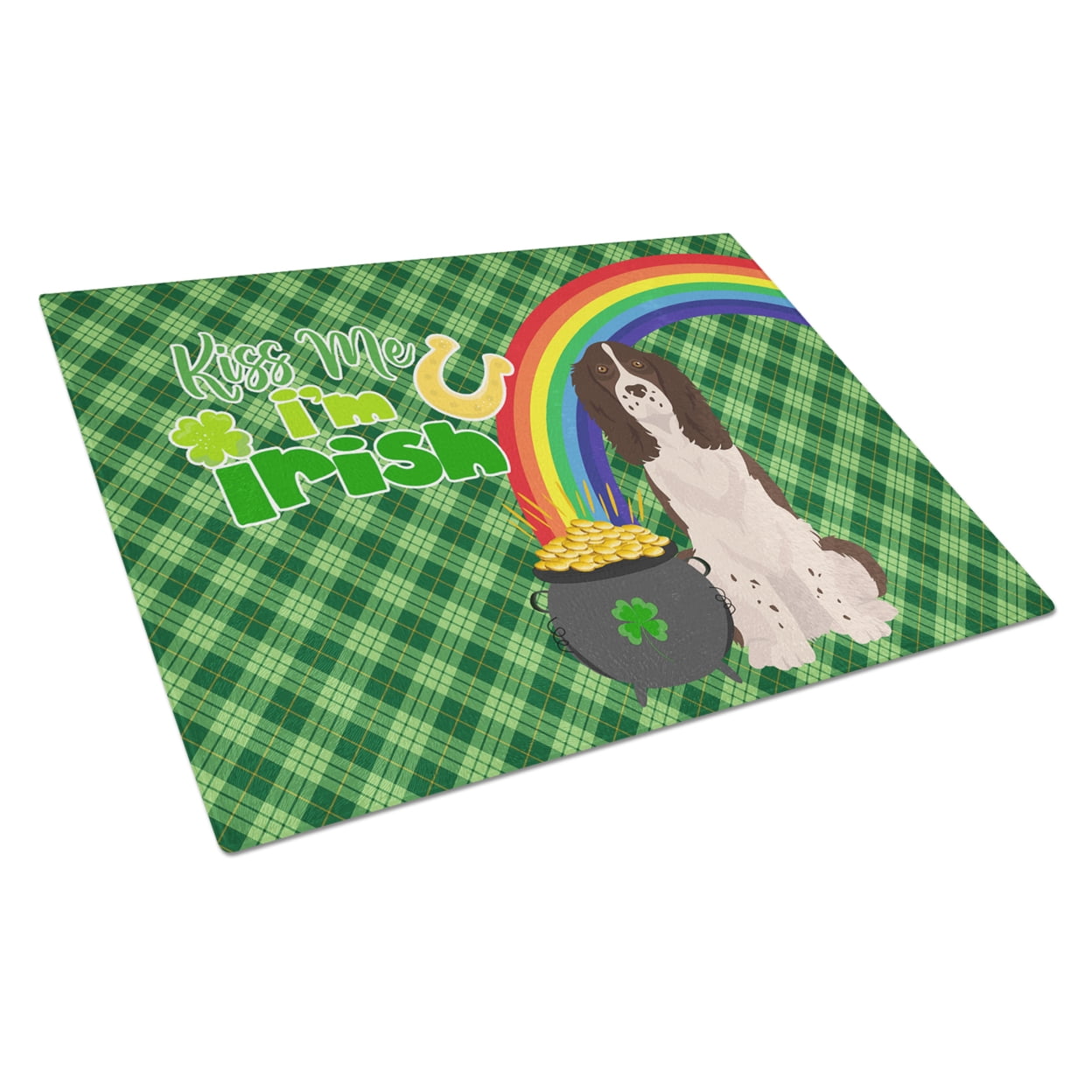 Liver English Springer Spaniel St. Patrick's Day Glass Cutting Board Large 12 in x 15 in