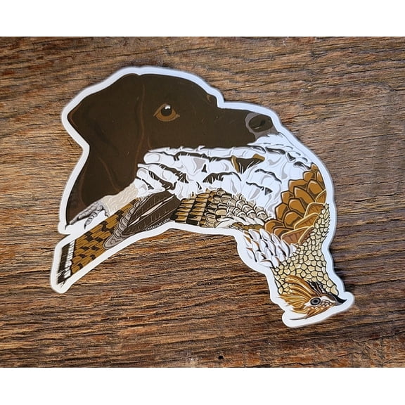 Liver German Shorthaired Pointer with Grouse Sticker Decal