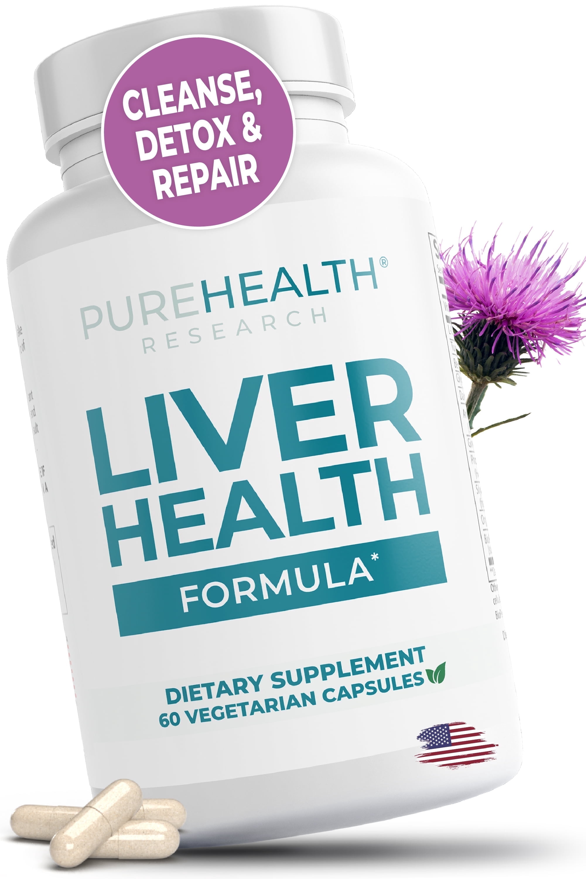 Liver Health Formula, Liver Cleanse with Milk Thistle, Curcumin & Dandelion for Liver Detox by PureHealth Research