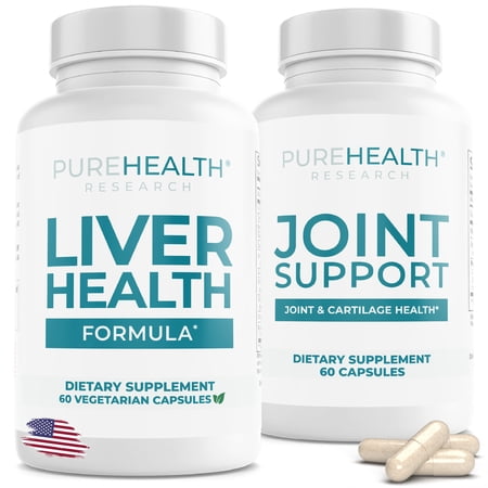 Liver Health Formula for Liver Cleanse & Detox and Joint Support Supplement for Joint Health, Bundle Pack by Purehealth Research